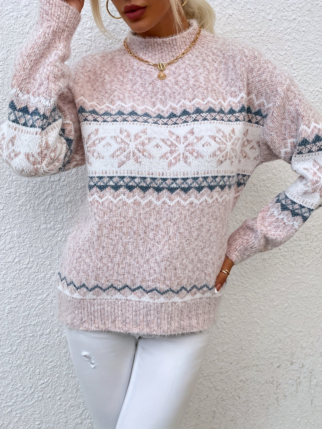Cressida Ainsworth | Cozy Snowflake Mock-Neck Sweater