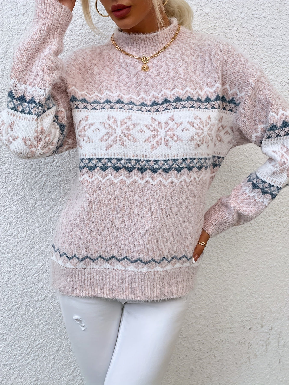 Cressida Ainsworth | Cozy Snowflake Mock-Neck Sweater
