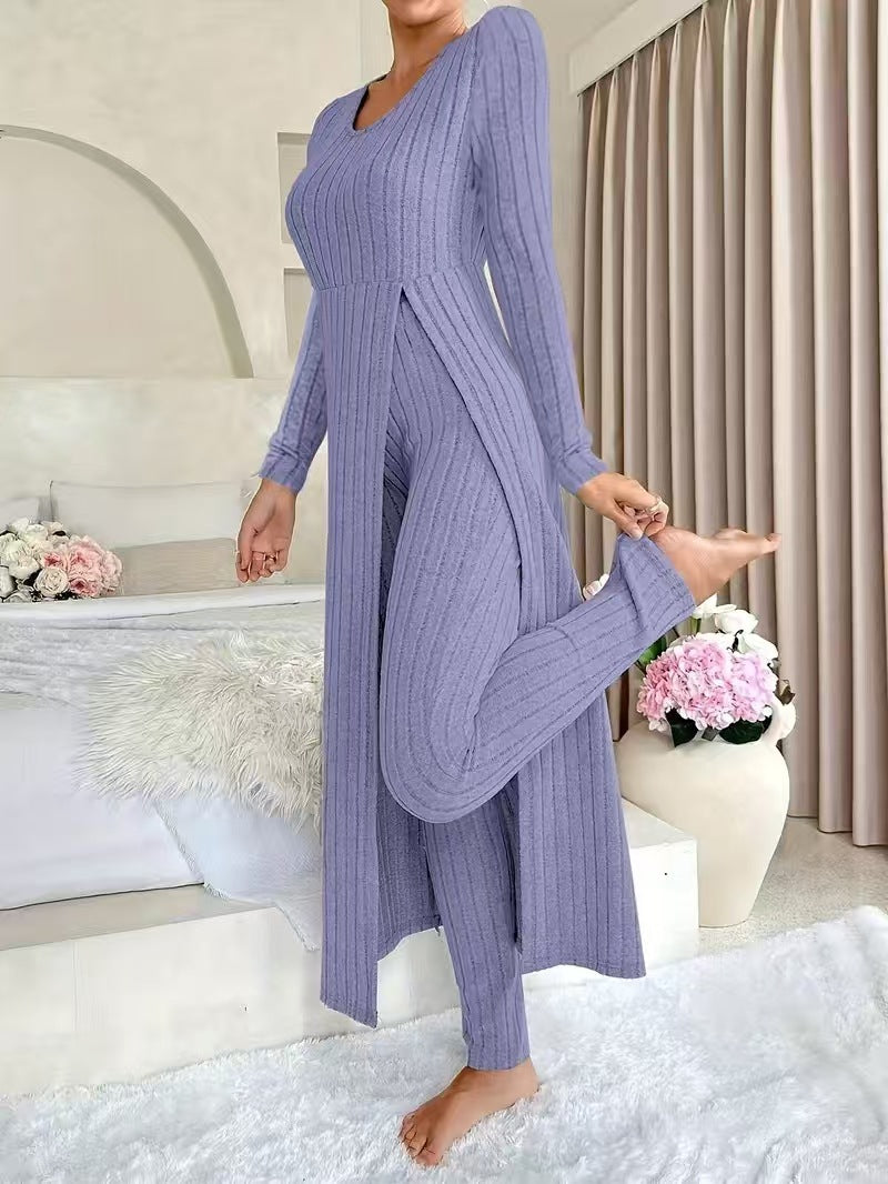 Lavinia Hartwell | Ribbed Knit Split Long Sleeve Two-Piece Set