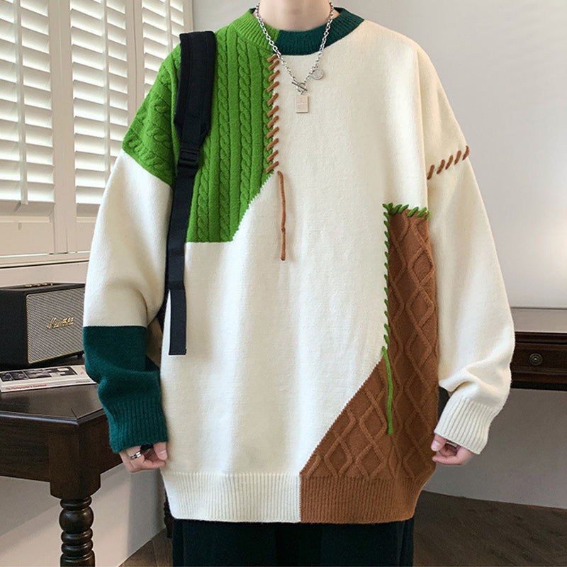 Frederick Lawson | Patchwork Cable-Knit Crew Neck Sweater
