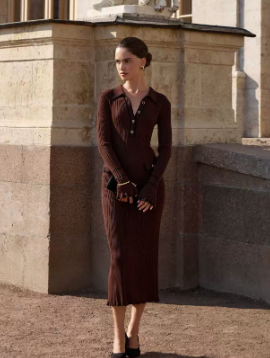 Beatrice Edwards | Ribbed Knit Collared Midi Dress