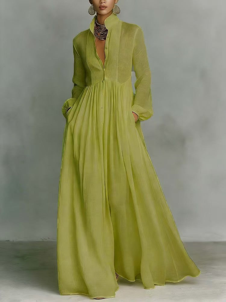 Freya Ellingham | Linen Maxi Dress With Pintuck Bib