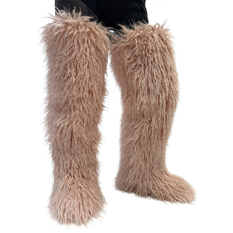 Marigold Ashcombe | Furry Over-The-Knee Flat Boots