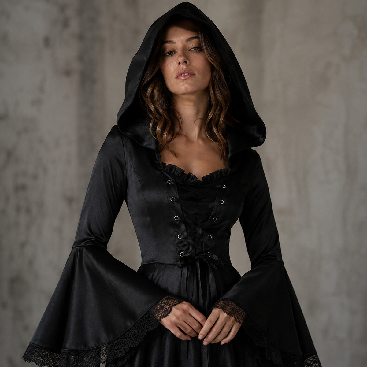 Isla Redmayne | Hooded Witch Halloween Dress With Bell Sleeves