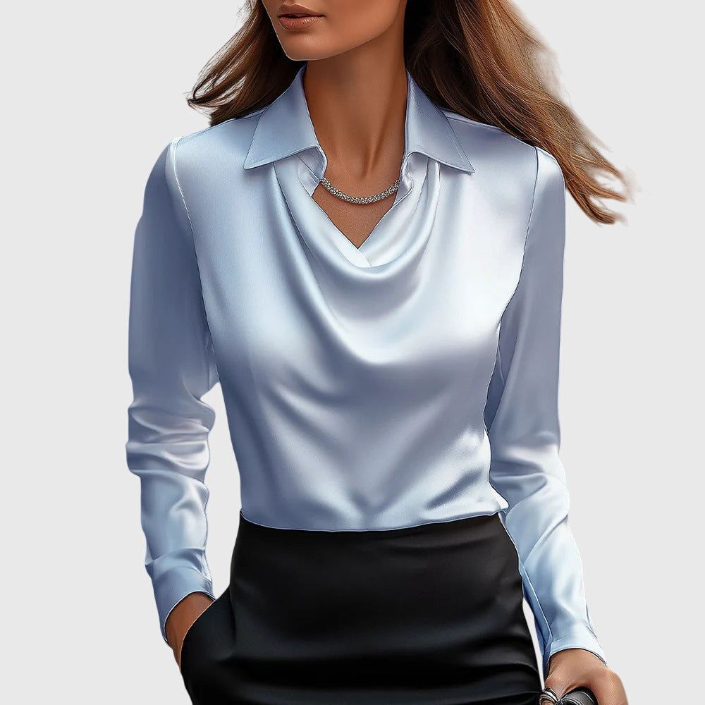 Cordelia Marchbank | Satin Cowl Neck Blouse With Collar