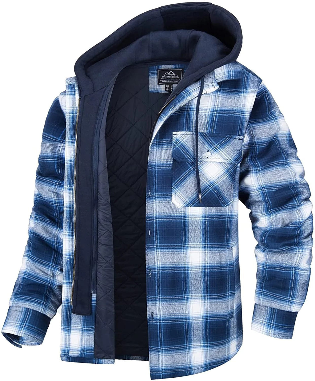 Freddie Mallory | Quilted Plaid Hooded Mens Jacket