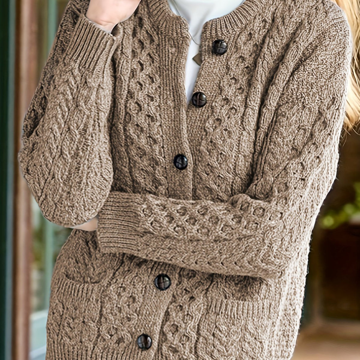 Annabel Winterbourne | Textured Button-Front Cardigan