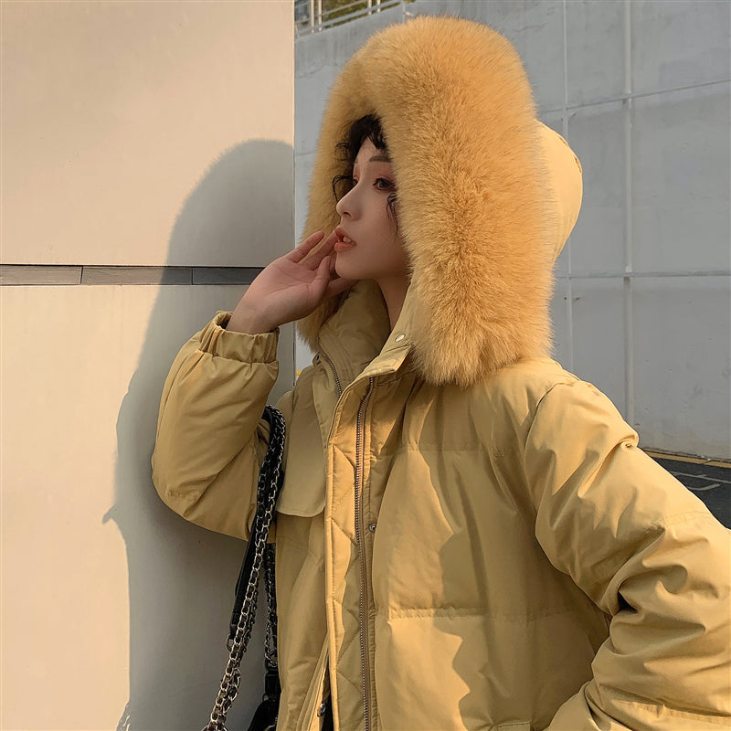 Marina Fletchley | Long Fur-Trim Hooded Puffer Jacket