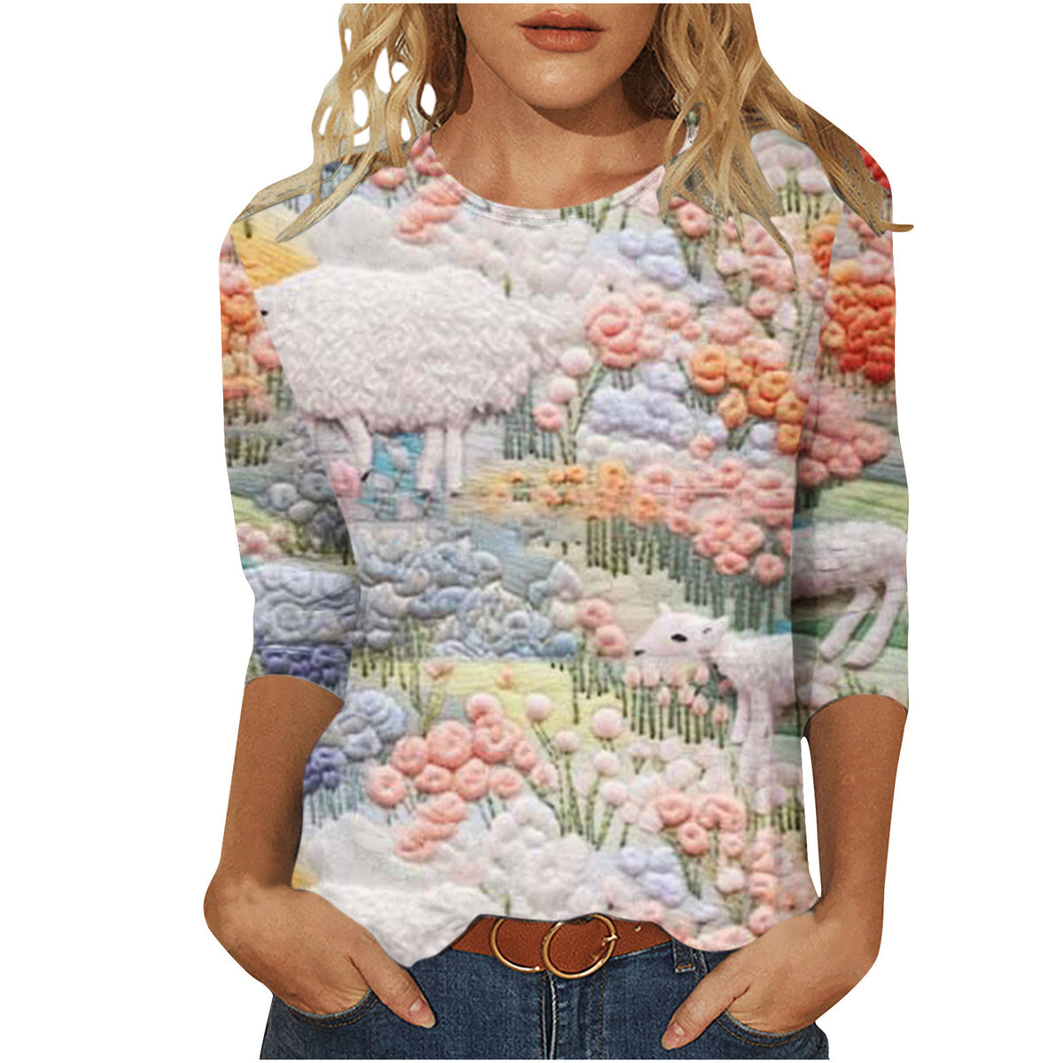 Marigold Sedgwick | Floral 3D Print Round Neck Top