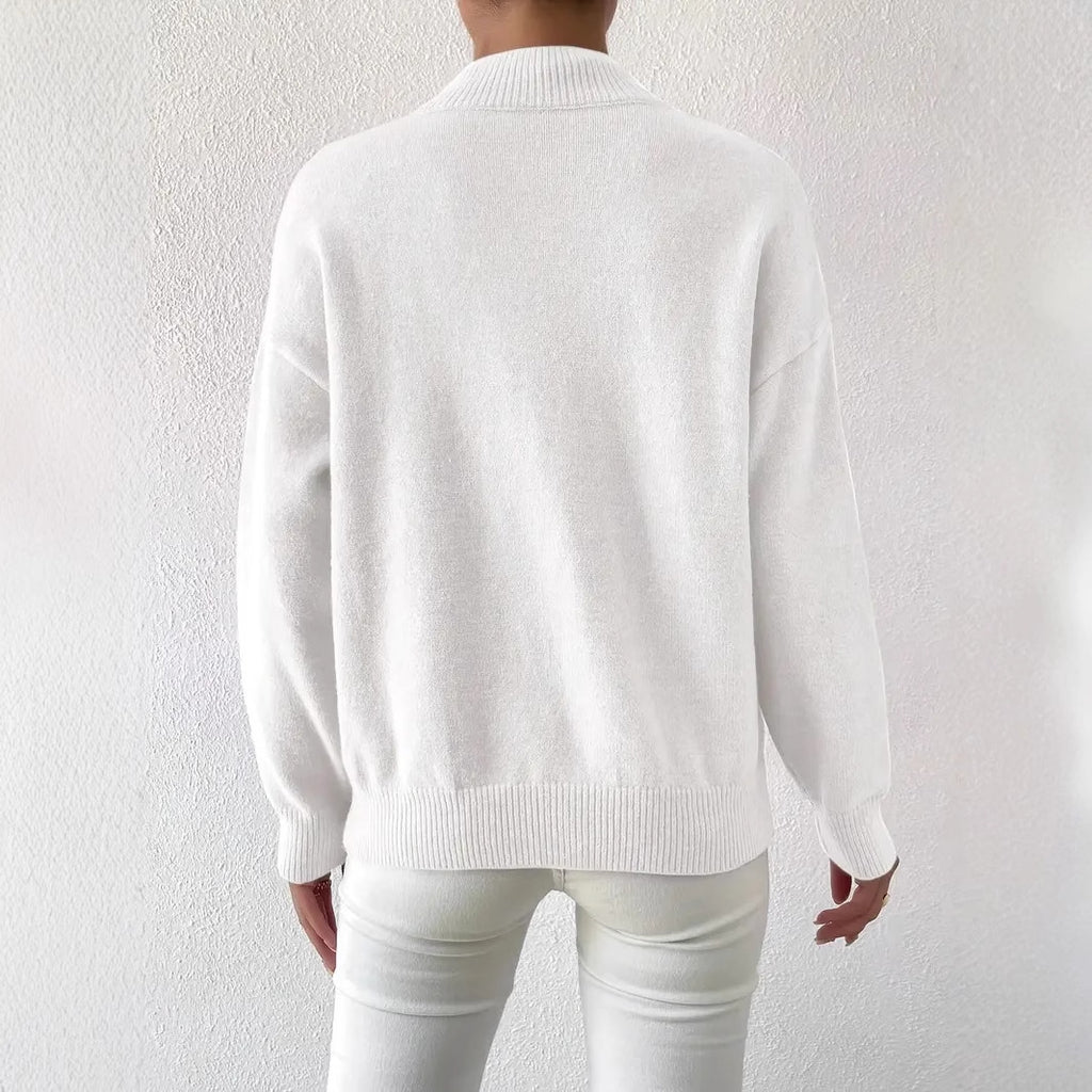 Rosalind Carver | White Mock Neck Knit Pullover Sweater