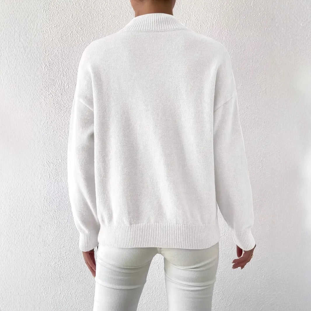 Rosalind Carver | White Mock Neck Knit Pullover Sweater
