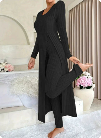 Lavinia Hartwell | Ribbed Knit Split Long Sleeve Two-Piece Set