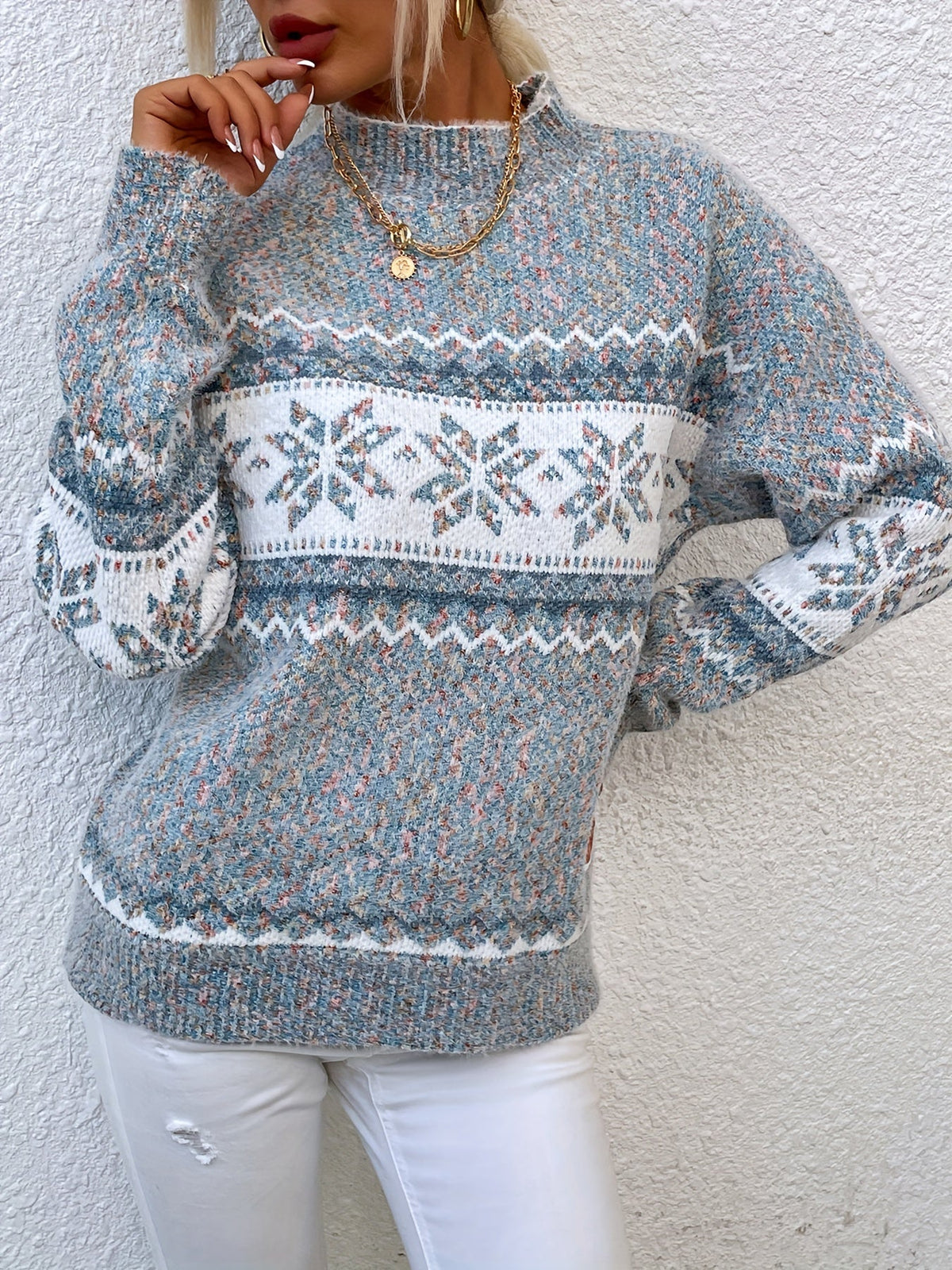 Cressida Ainsworth | Cozy Snowflake Mock-Neck Sweater