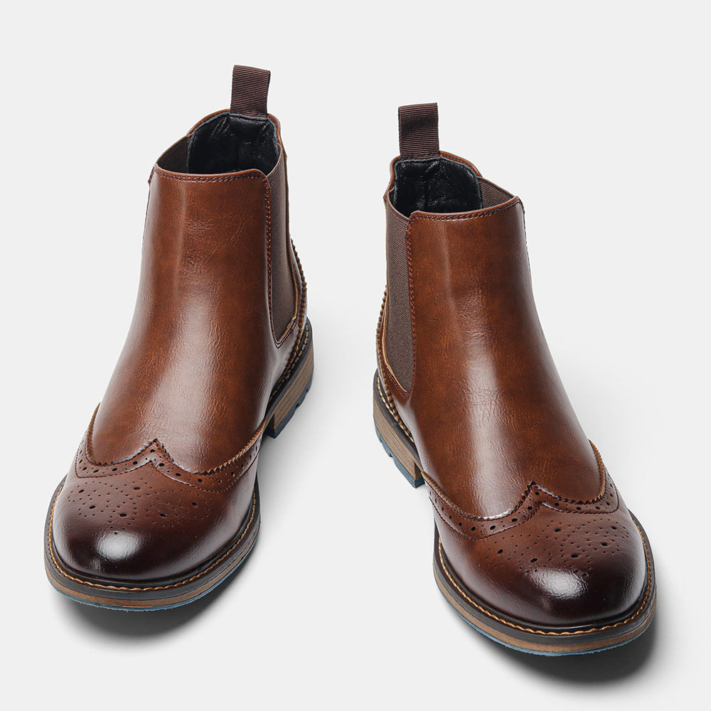 Callum Ferguson | Brown Leather Chelsea Boots With Brogue Detailing