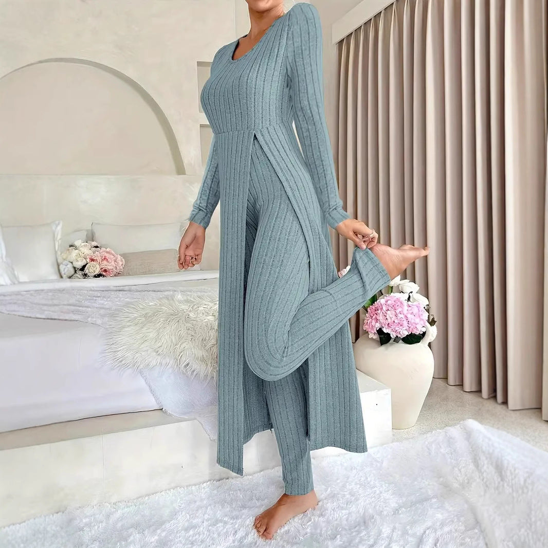Lavinia Hartwell | Ribbed Knit Split Long Sleeve Two-Piece Set