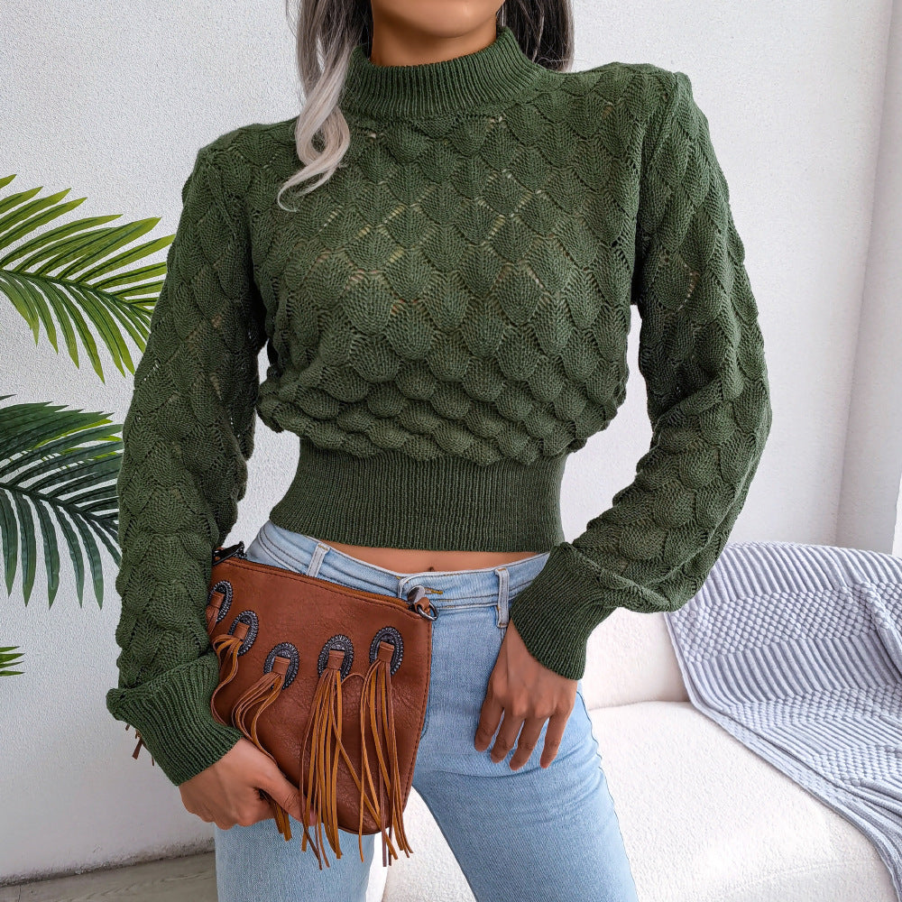 Florence Sinclair | Diamond Knit Crop Sweater with Long Sleeves
