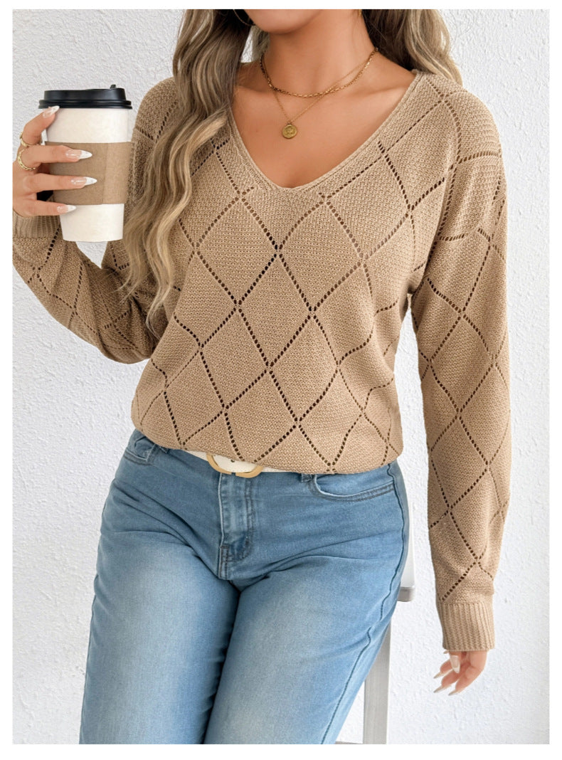 Bridget Whitfield | Orange Crochet Cutout V-Neck Sweater
