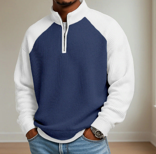 Rowan Ashgrove | Colour-Block Waffle Knit Quarter-Zip Jumper