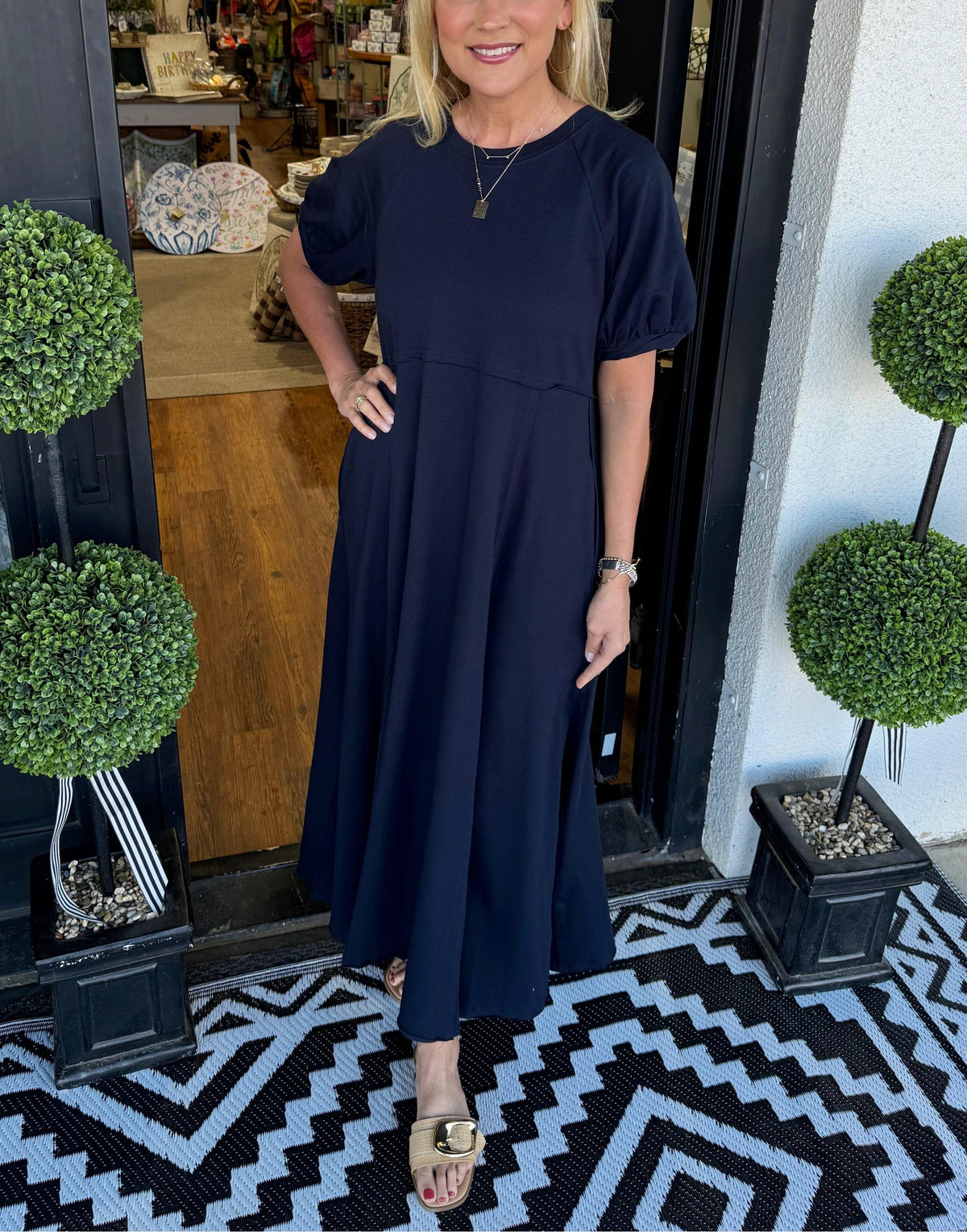 Nina Hargreaves | Puff Sleeve Maxi Dress in Navy