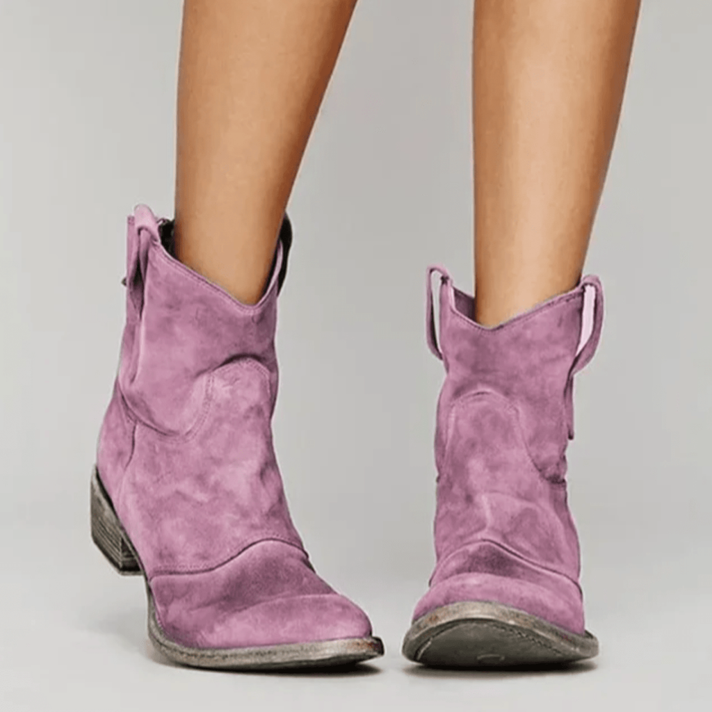 Women's Suede Ankle Boots with Low Block Heel and Side Zip