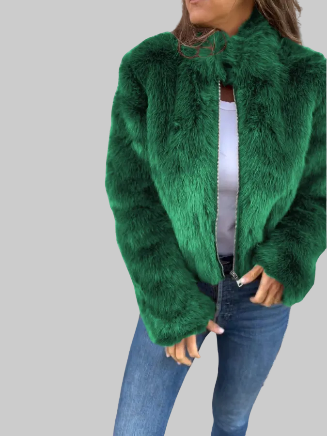 Cropped Plush Zip-Up Jacket
