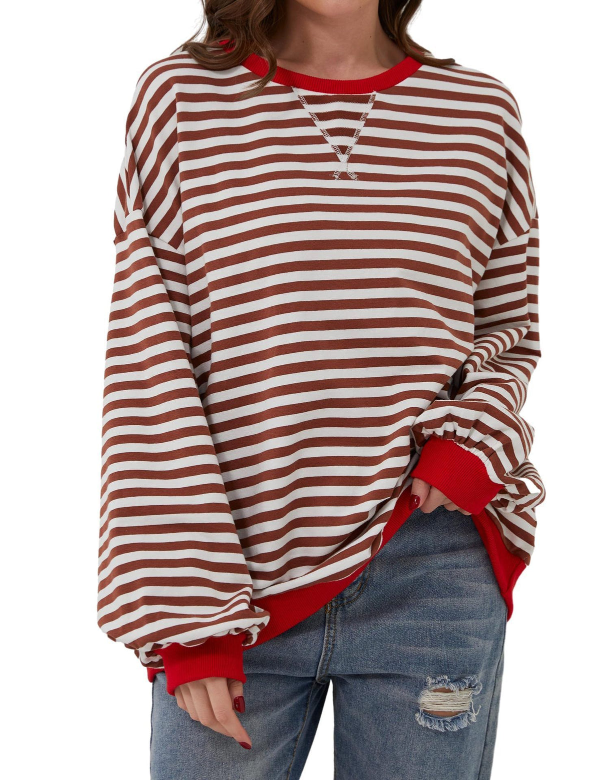 Eleanor Prescott | Striped Oversized Crew Neck Sweatshirt