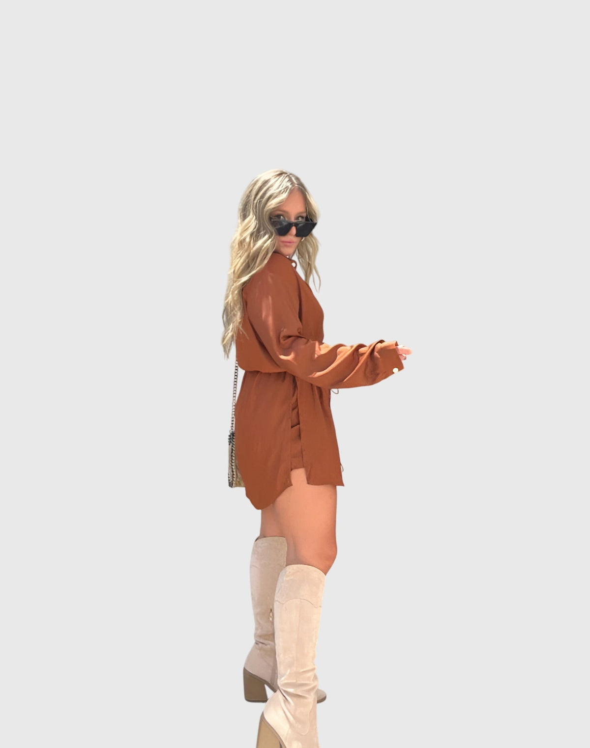 Imogen Sheppard | Burgundy Button-Front Romper Dress with Tie Waist