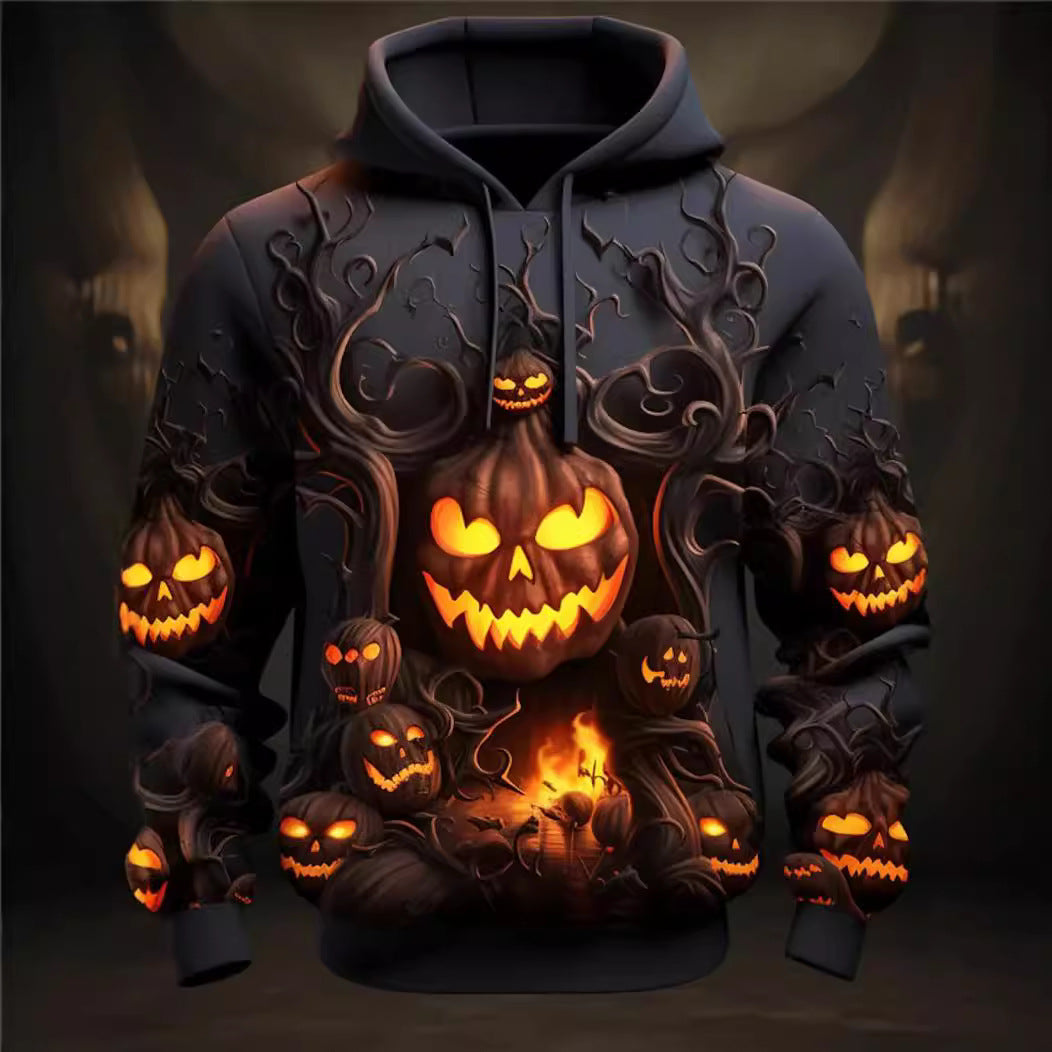 Malcolm Ferris | Glow-Print Pumpkin Hoodie For Men