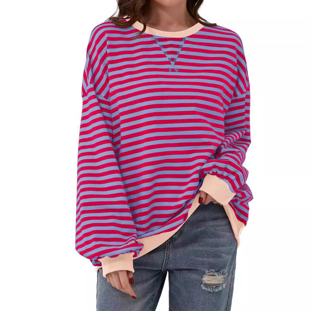 Eleanor Prescott | Striped Oversized Crew Neck Sweatshirt