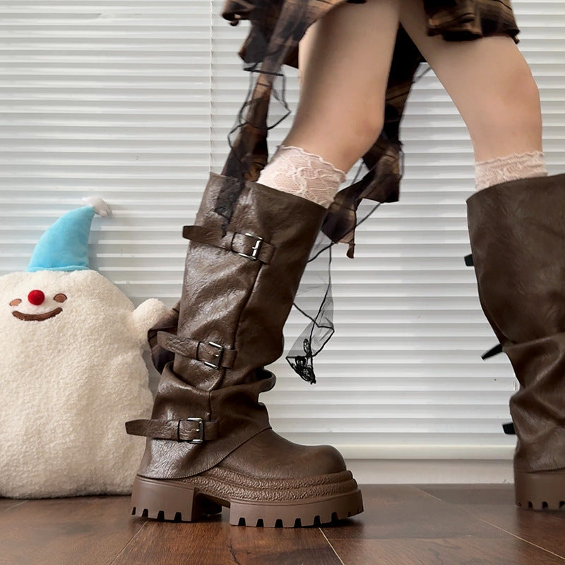 Rosalind Chandler | Slouchy Knee-High Platform Boots With Buckle Straps