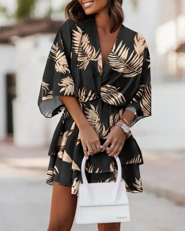 Marianne Oakley | Batwing Sleeve Printed Midi Dress With Twist Front