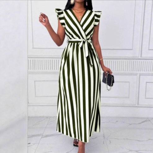 Rosamund Blackwood | Striped Wrap Maxi Dress With Belt