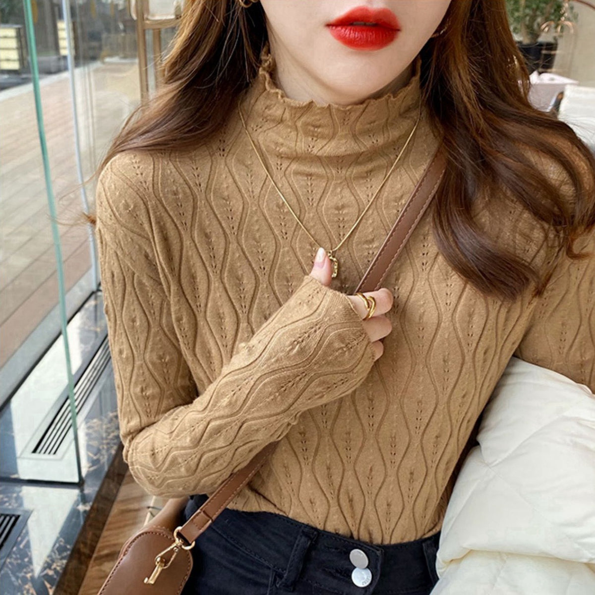 Tabitha Wright | Cream Ribbed Knit Turtleneck Jumper