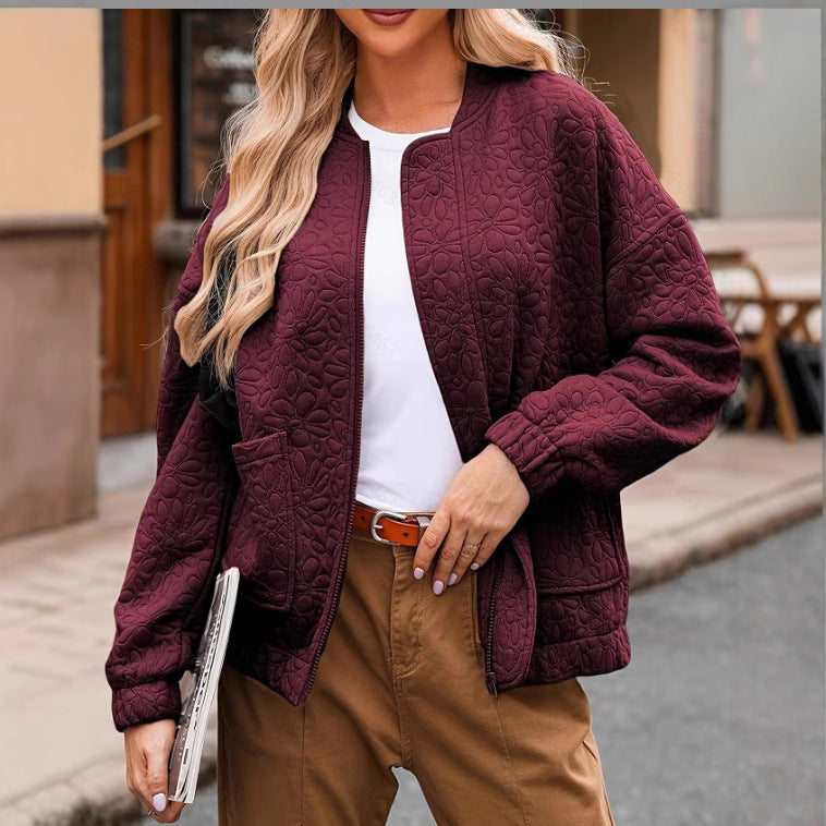 Arabella Robinson | Quilted Textured Zip-Up Jacket for Women