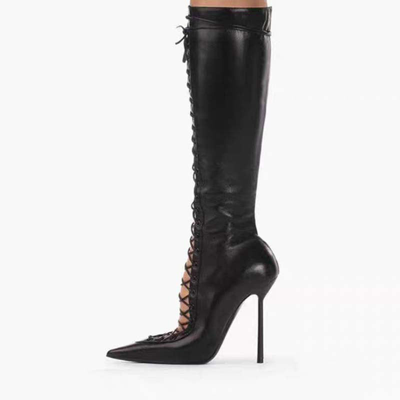 Cressida Blackwood | Lace-Up Knee-High Stiletto Boots