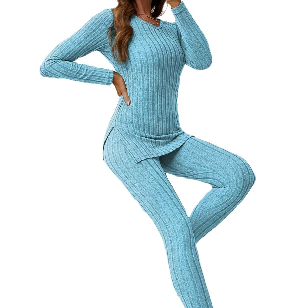 Marigold Pembroke | Ribbed Knit Lounge Set with Side Split