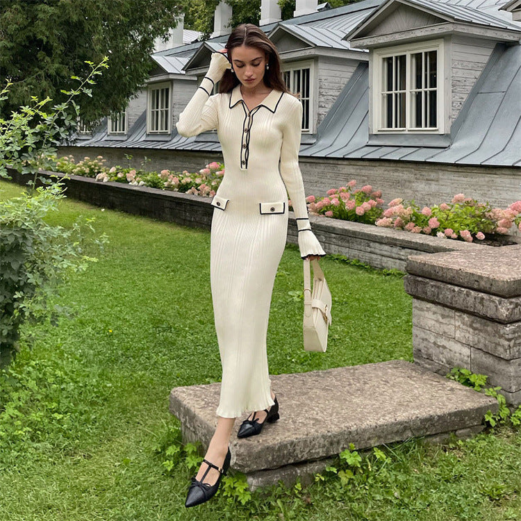Beatrice Edwards | Ribbed Knit Collared Midi Dress