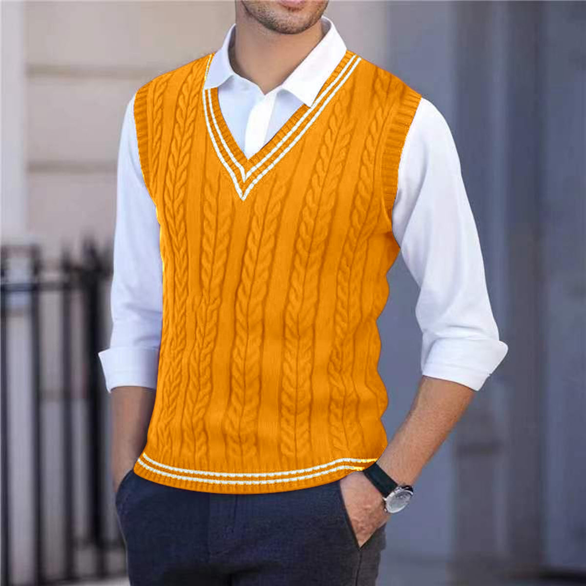 Theodore Sherbourne | V-Neck Cabled Knit Sweater Vest
