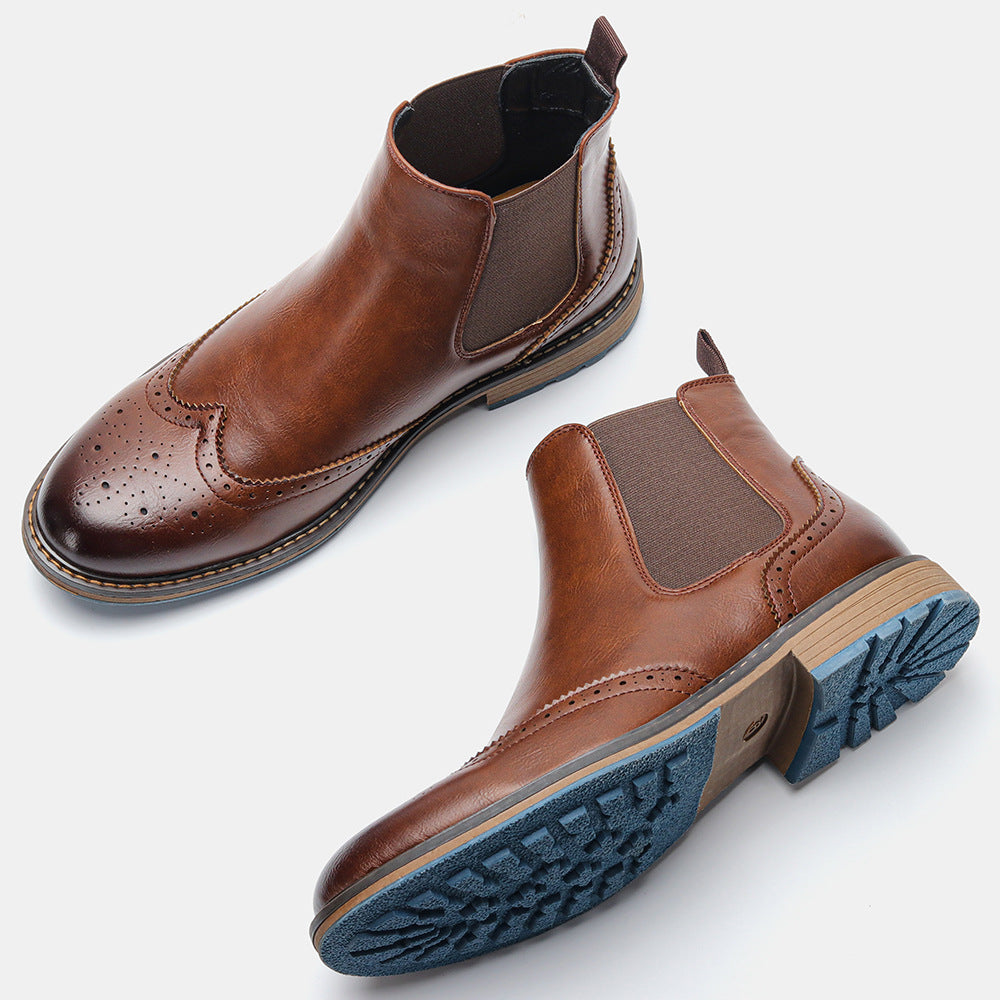 Callum Ferguson | Brown Leather Chelsea Boots With Brogue Detailing