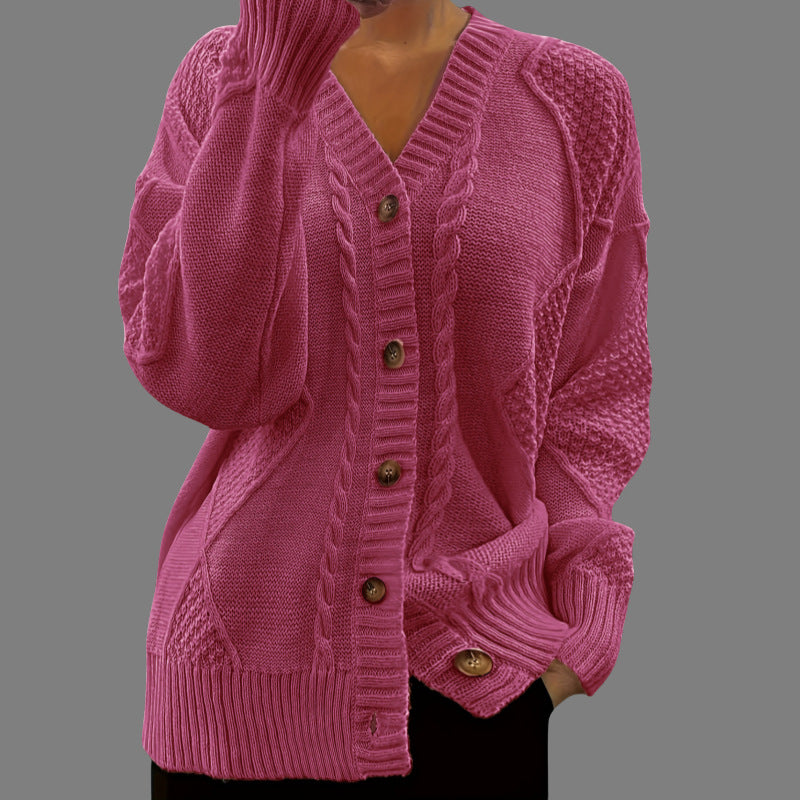 Poppy Griffiths | Pink Cable-Knit Button-Up Cardigan
