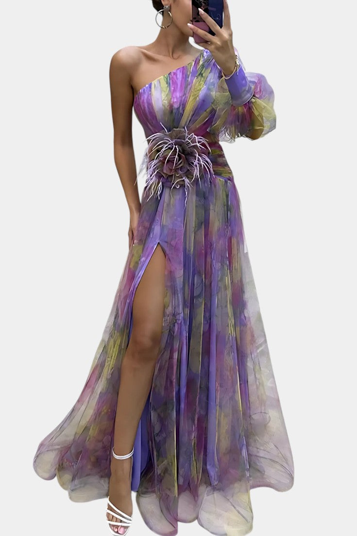 Isadora Blackwood | One-Shoulder Maxi Dress With Floral Appliqué