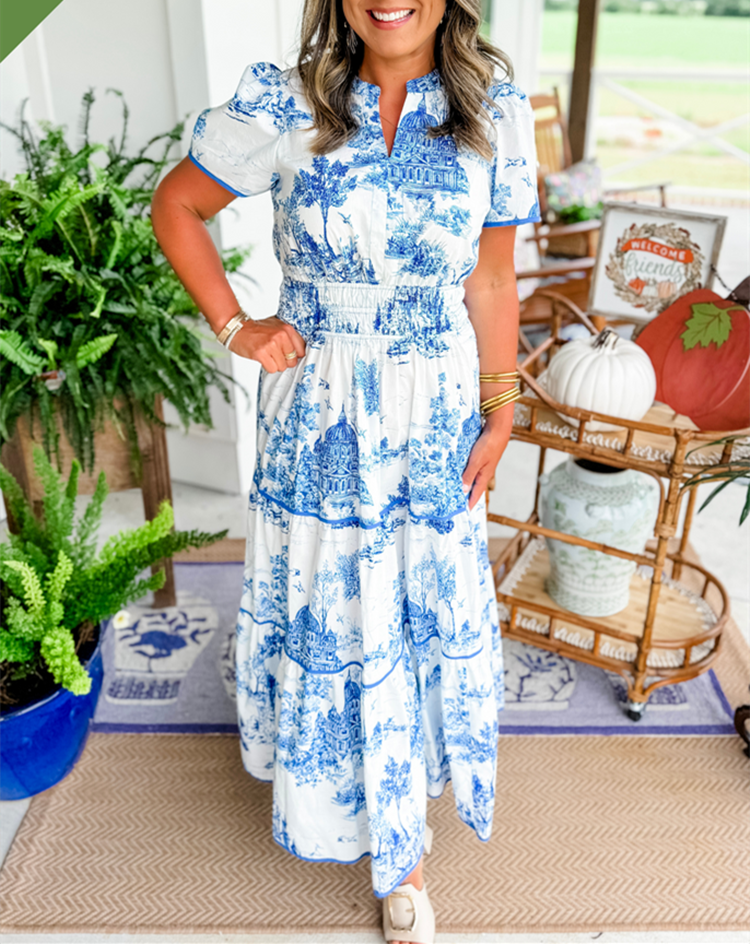 Constance Whitmore | Toile Print Tiered Maxi Dress