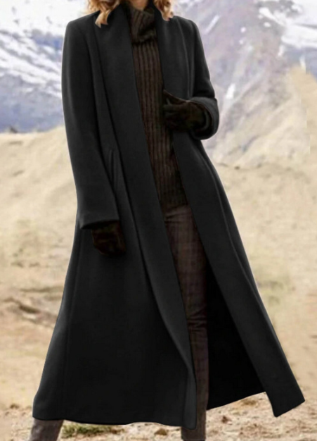 Isla Morris | Long Line Wool-Blend Coat with Lapel Collar