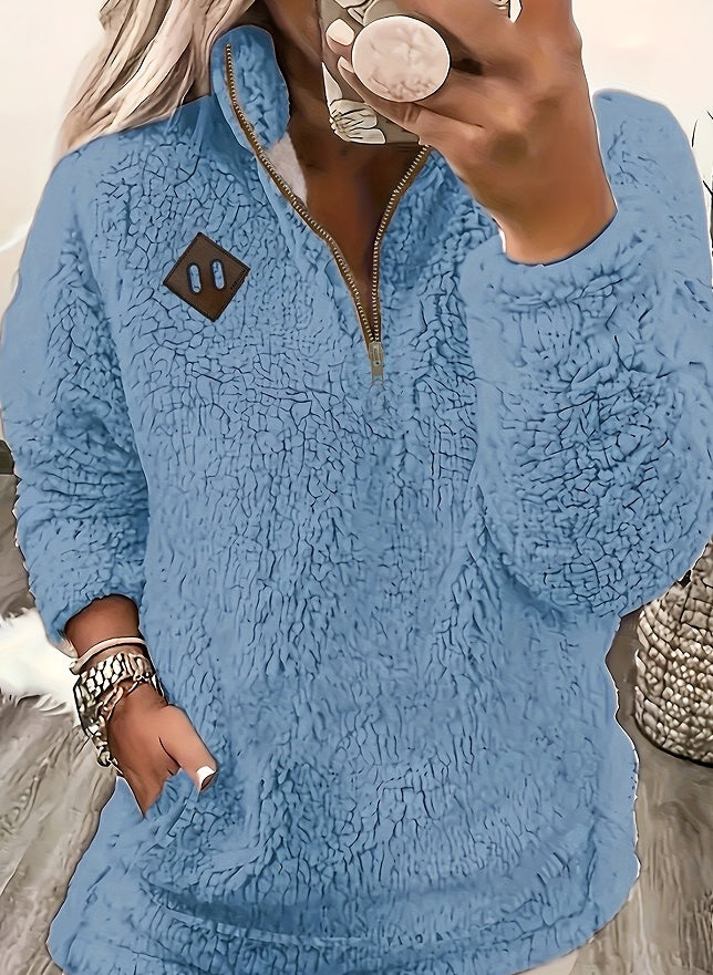 Elspeth Dunbar | White Fleece Half-Zip Pullover Sweater