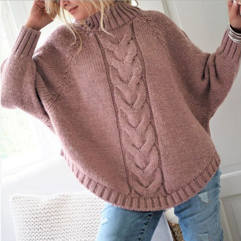 Philippa Kendrick | Cable Knit Batwing Sleeve Turtleneck Jumper