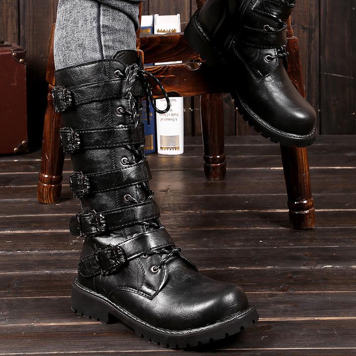 Callum Ridley | Buckle-Strap Leather Knee-High Boots for Men