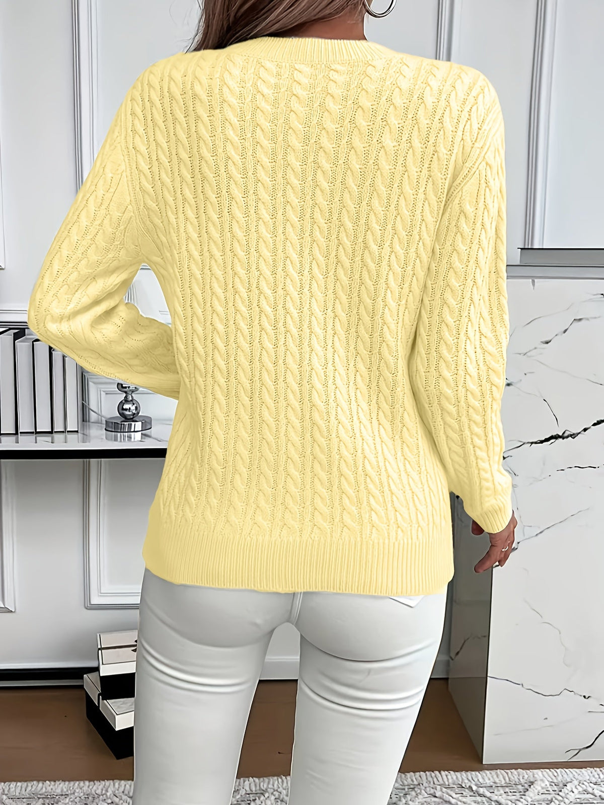 Millicent Hall | Cable-Knit Round Neck Sweater