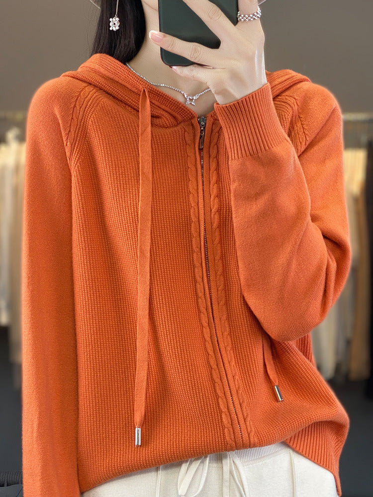 Isla Fenwick | Cable Knit Zip-Up Hooded Cardigan