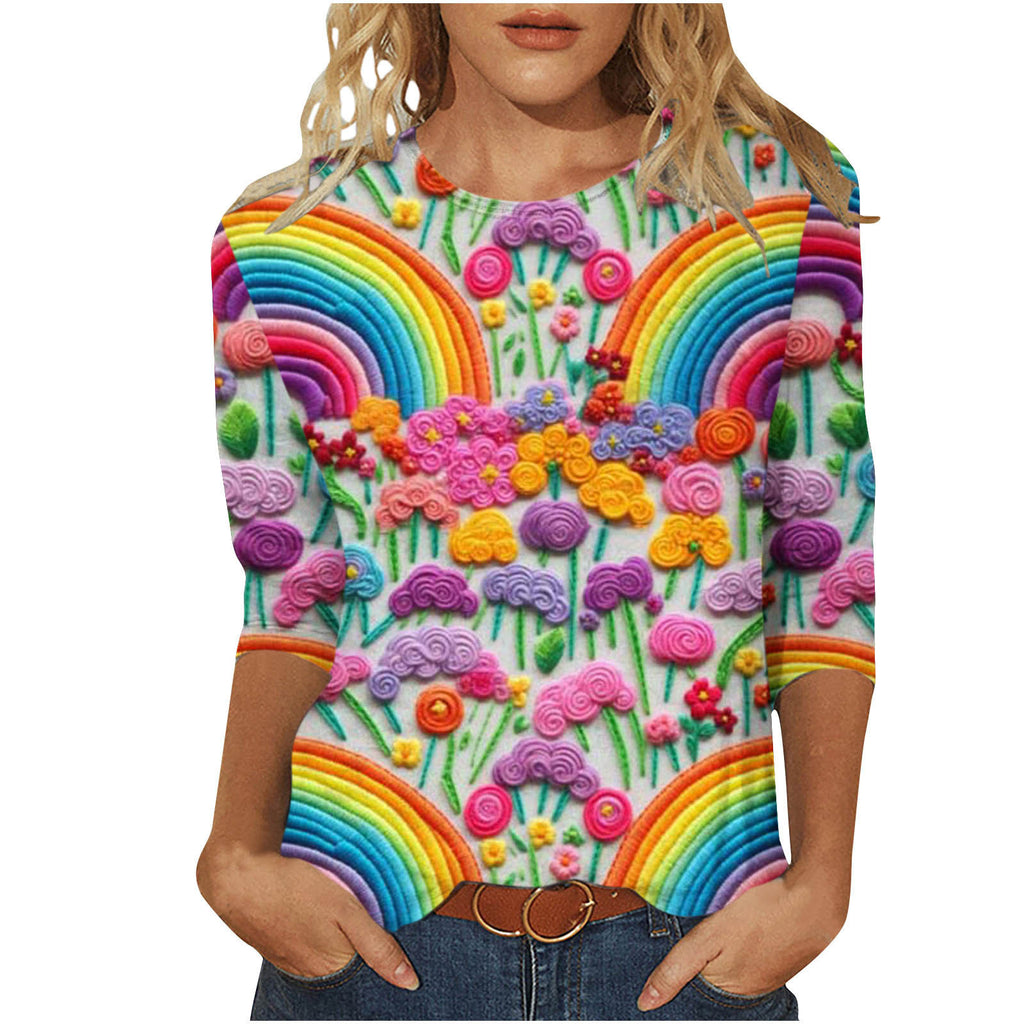 Marigold Sedgwick | Floral 3D Print Round Neck Top