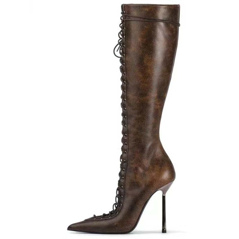 Cressida Blackwood | Lace-Up Knee-High Stiletto Boots